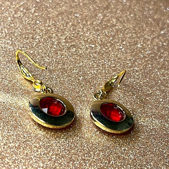 Yellow Gold Red & White Dropped Earrings - Picture 2 of 4